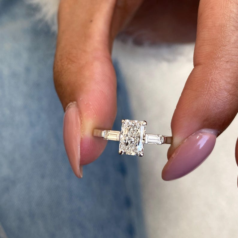 1 CT Radiant Three Stone Lab Grown Diamond Engagement Ring