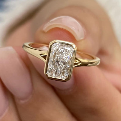 2 CT Radiant Bezel Lab Grown Diamond Engagement Ring