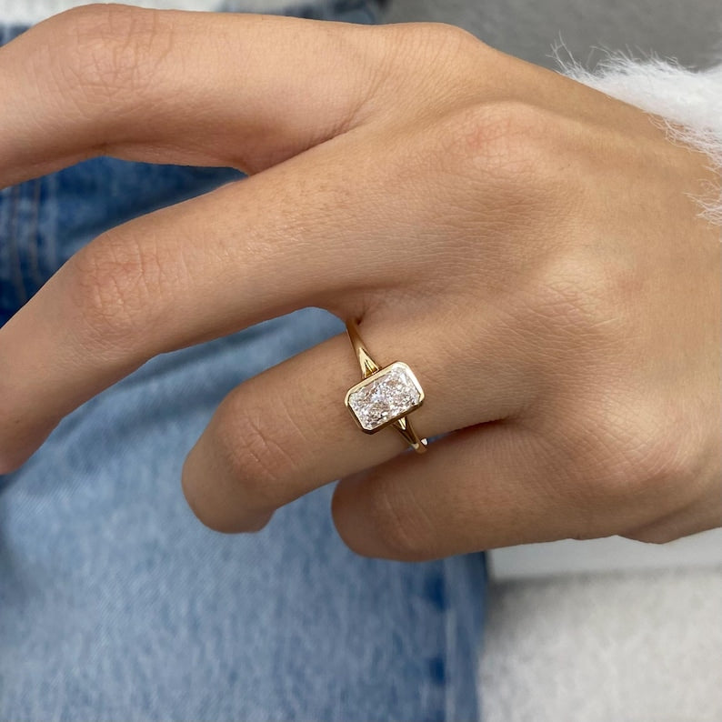 2 CT Radiant Bezel Lab Grown Diamond Engagement Ring