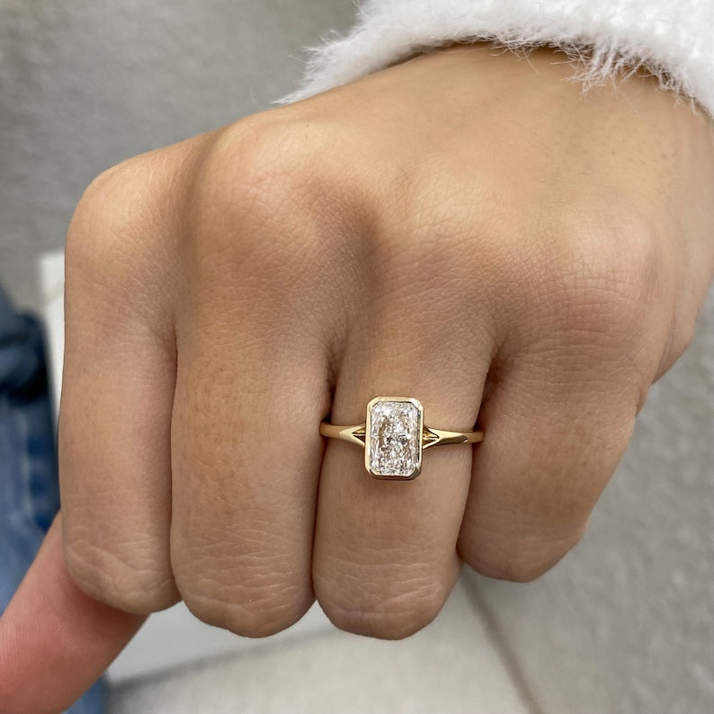 2 CT Radiant Bezel Lab Grown Diamond Engagement Ring