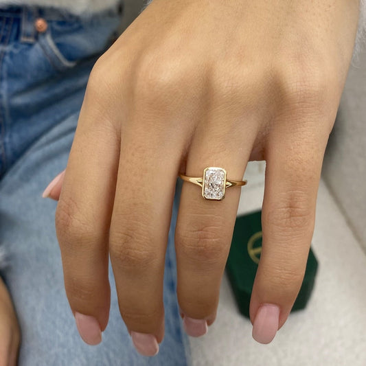 2 CT Radiant Bezel Lab Grown Diamond Engagement Ring