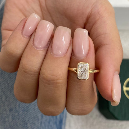 2 CT Radiant Bezel Lab Grown Diamond Engagement Ring