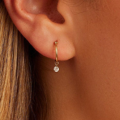 0.14 TCW Round Lab Grown Diamond Drop Huggies Earrings