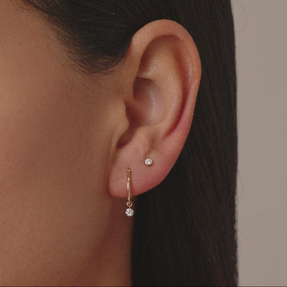 0.14 TCW Round Lab Grown Diamond Drop Huggies Earrings