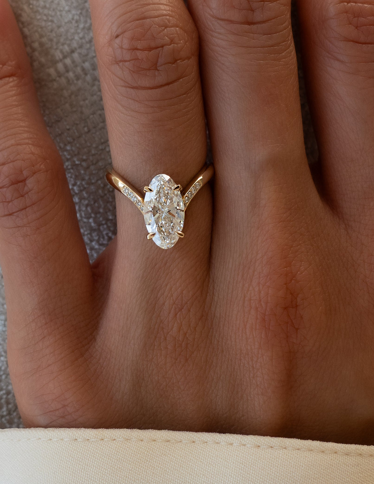 3.0 CT Moval Shaped Lab Grown Diamond Pave Style Engagement Ring