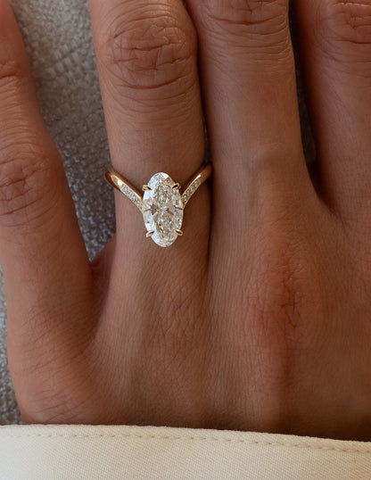 3.0 CT Moval Shaped Lab Grown Diamond Pave Style Engagement Ring