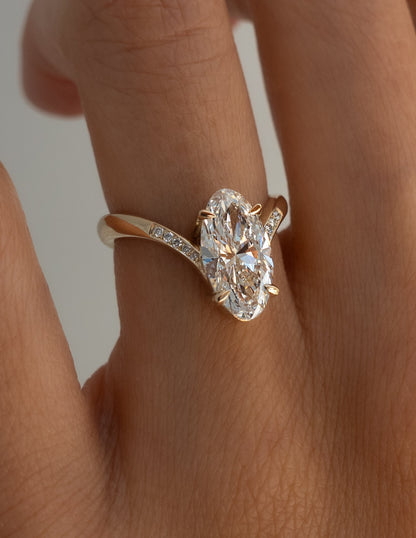 3.0 CT Moval Shaped Lab Grown Diamond Pave Style Engagement Ring