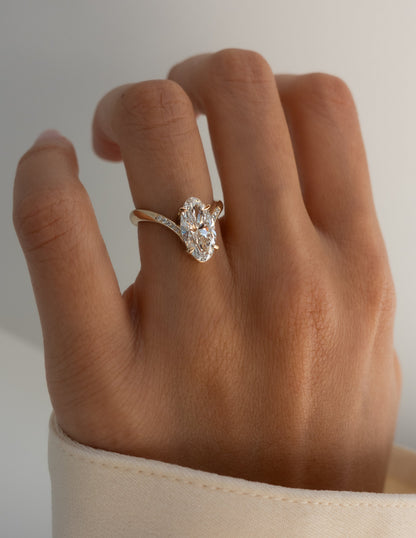3.0 CT Moval Shaped Lab Grown Diamond Pave Style Engagement Ring