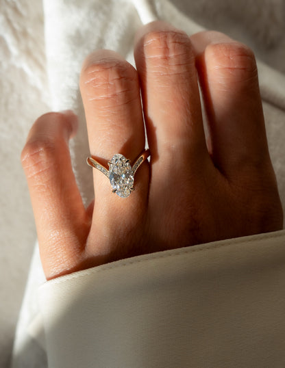 3.0 CT Moval Shaped Lab Grown Diamond Pave Style Engagement Ring