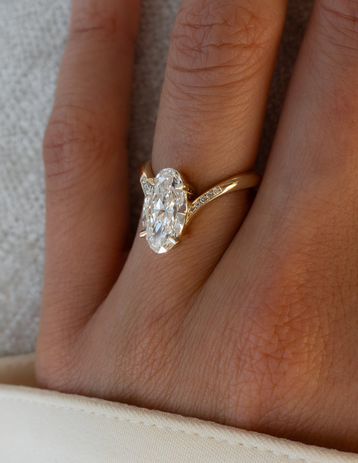 3.0 CT Moval Shaped Lab Grown Diamond Pave Style Engagement Ring