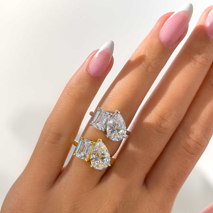 2.1 CT Emerald & Pear Toi Et Moi Moissanite Engagement Ring