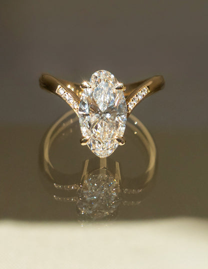 3.0 CT Moval Shaped Lab Grown Diamond Pave Style Engagement Ring