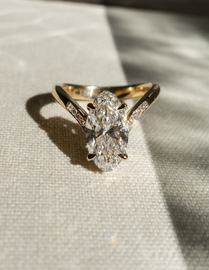 3.0 CT Moval Shaped Lab Grown Diamond Pave Style Engagement Ring