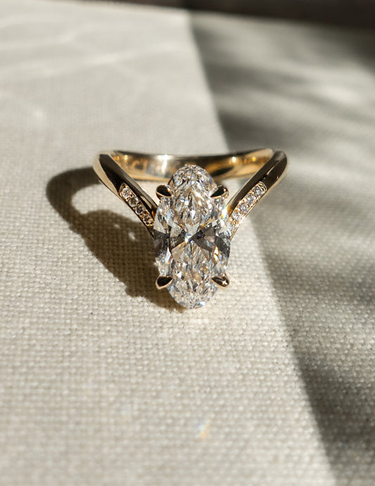 3.0 CT Moval Shaped Lab Grown Diamond Pave Style Engagement Ring