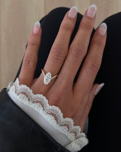 3.0 CT Moval Shaped Lab Grown Diamond Pave Style Engagement Ring