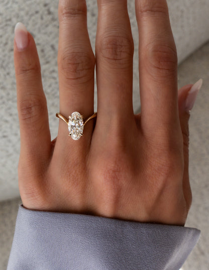 3.0 CT Moval Shaped Lab Grown Diamond Solitaire Style Engagement Ring