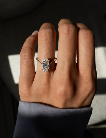 3.0 CT Moval Shaped Lab Grown Diamond Solitaire Style Engagement Ring
