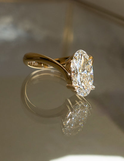 3.0 CT Moval Shaped Lab Grown Diamond Solitaire Style Engagement Ring