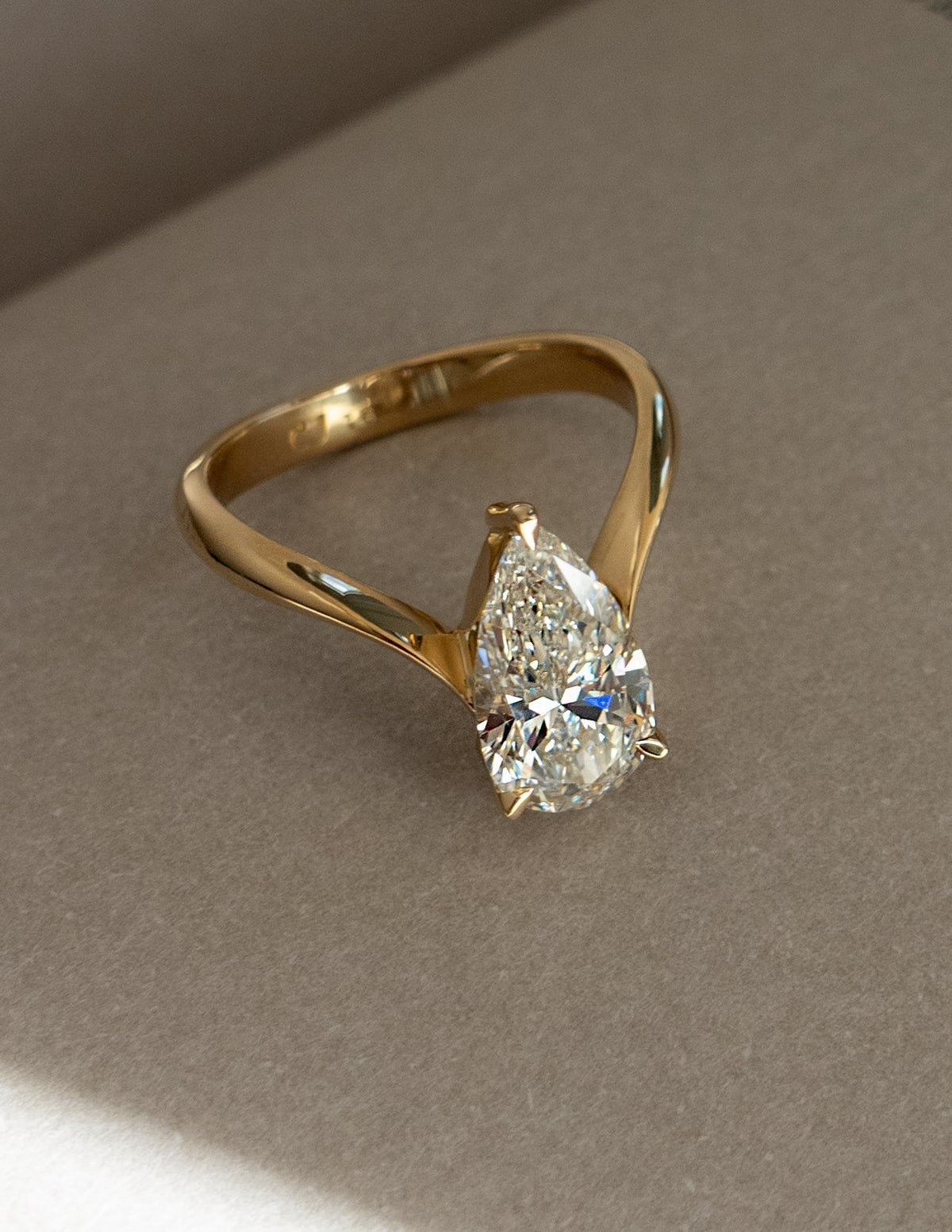 3.0 CT Pear Shaped Lab Grown Diamond Soliatire Style Engagement Ring