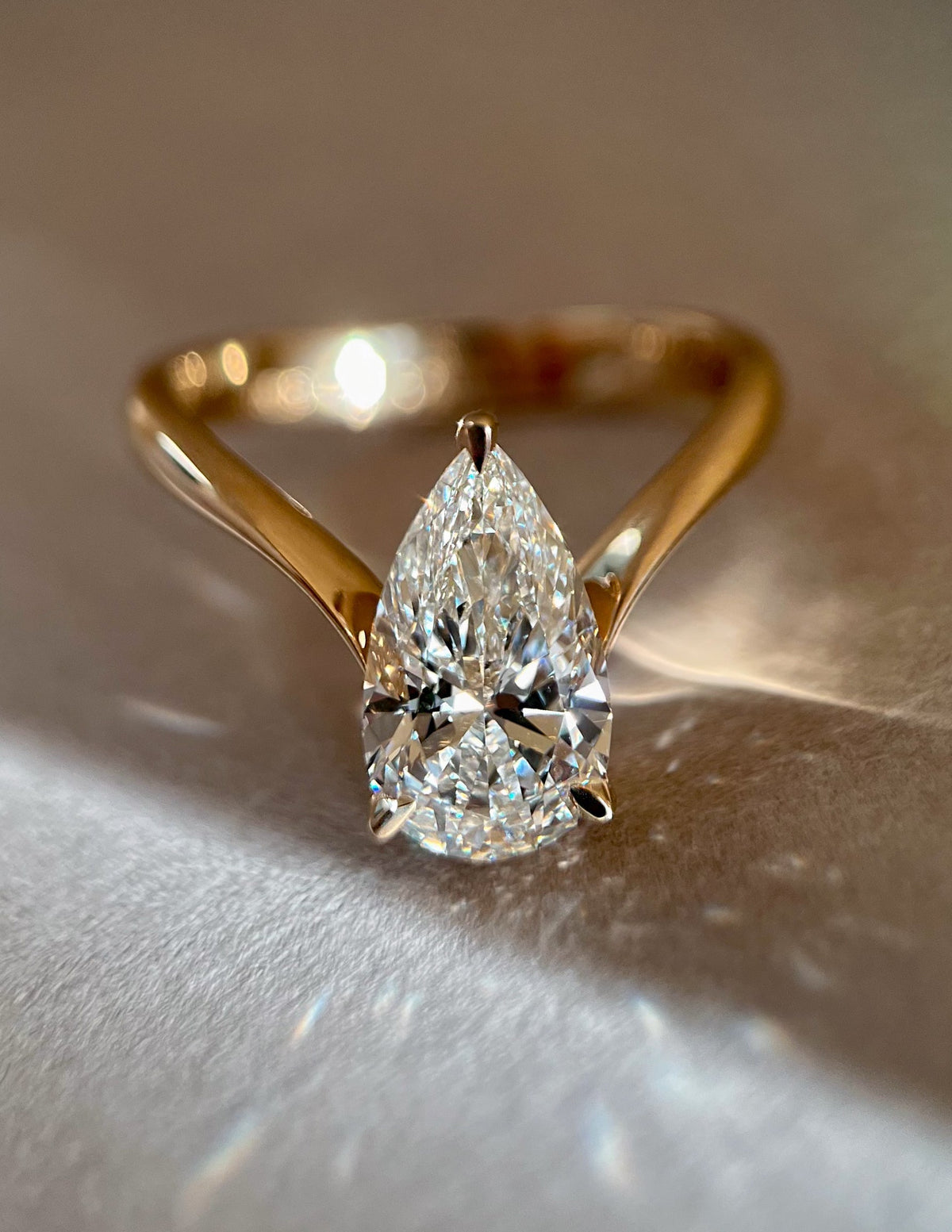 3.0 CT Pear Shaped Lab Grown Diamond Soliatire Style Engagement Ring