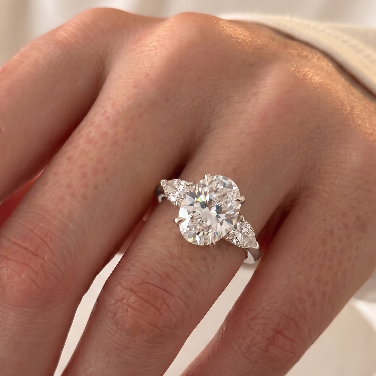 Winnie Harlow – Inspired Oval Cut Three Stone Lab Grown Diamond Engagement Ring
