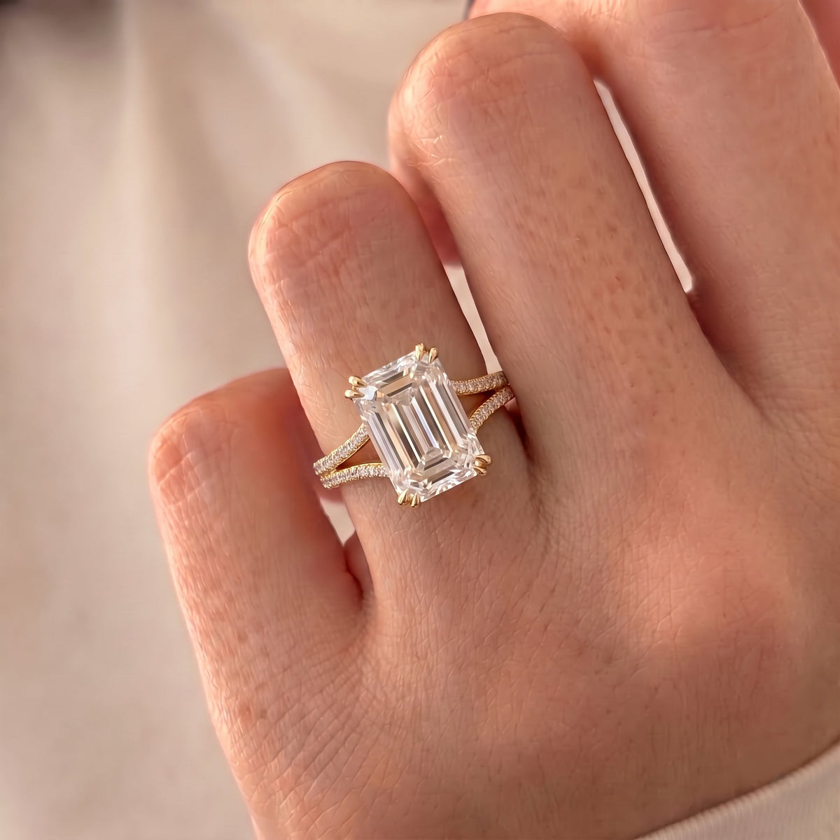 Beyonce – Inspired Emerald Cut Split Shank Lab Grown Diamond Engagement Ring