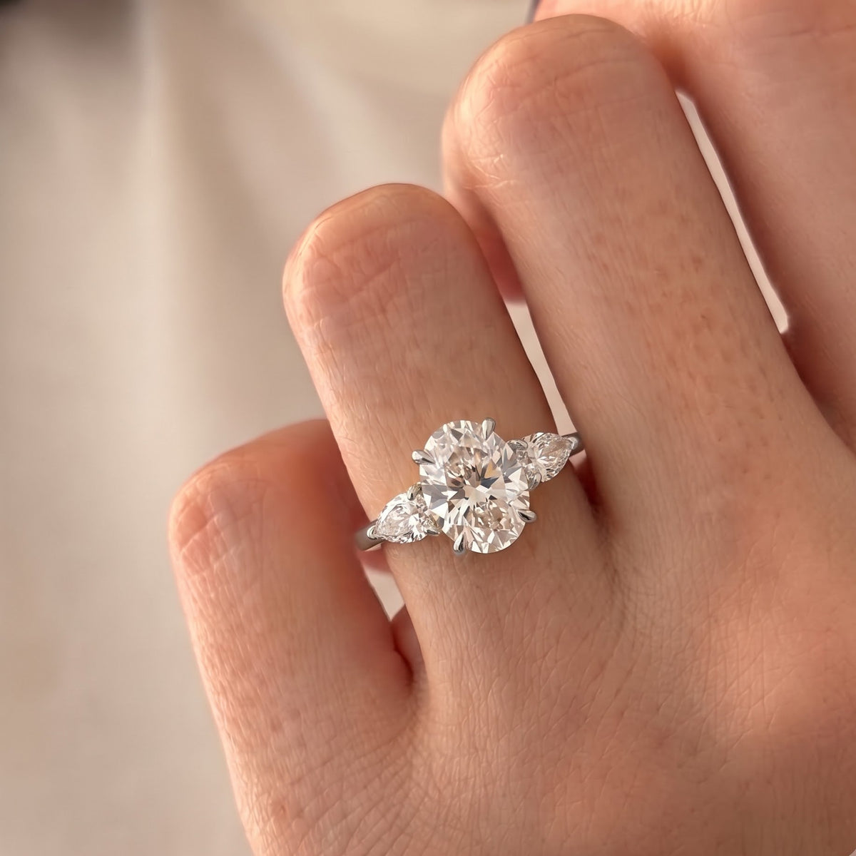 Winnie Harlow – Inspired Oval Cut Three Stone Lab Grown Diamond Engagement Ring