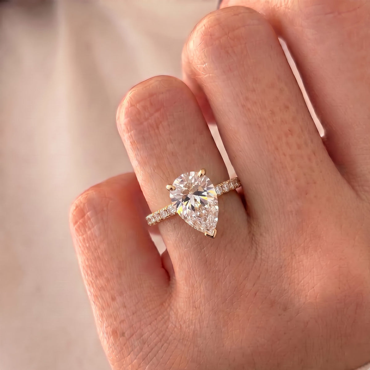 Margot Robbie – Inspired Pear Cut Pave Lab Grown Diamond Engagement Ring