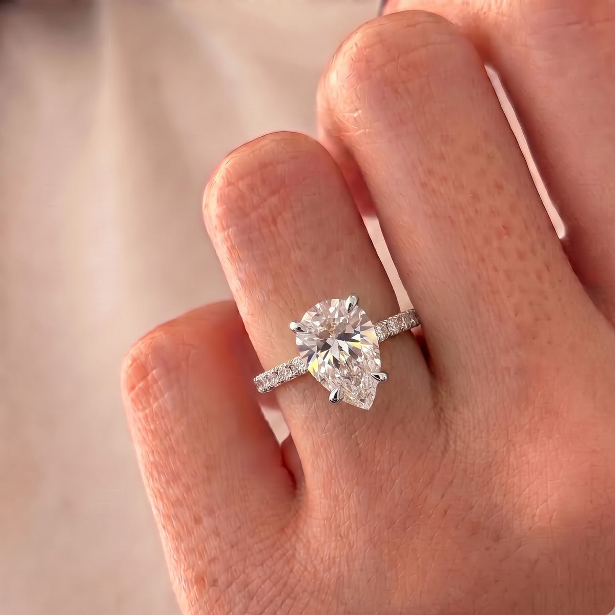 Adele – Inspired Pear Cut Pave Lab Grown Diamond Engagement Ring
