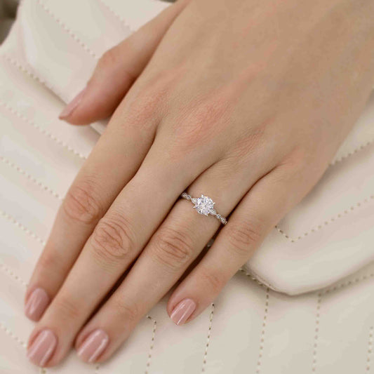 1 CT Round Pave Lab Grown Diamond Engagement Ring