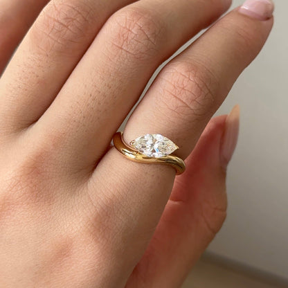1.10 CT East West Marquise Curved Solitaire Lab Grown Diamond Engagement Ring