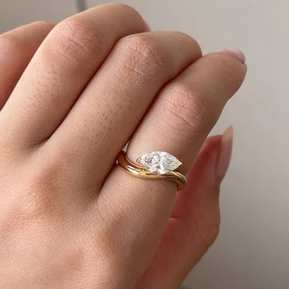1.10 CT East West Marquise Curved Solitaire Lab Grown Diamond Engagement Ring