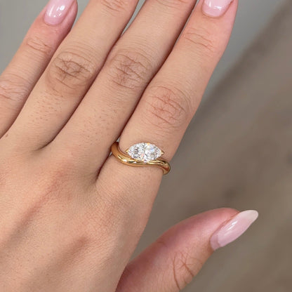 1.10 CT East West Marquise Curved Solitaire Lab Grown Diamond Engagement Ring