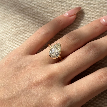 3 CT Pear Bezel Solitaire Lab Grown Diamond Engagement Ring