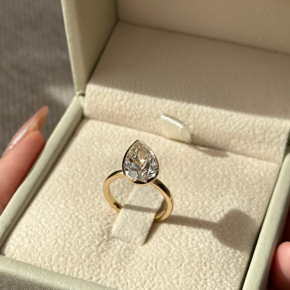 3 CT Pear Bezel Solitaire Lab Grown Diamond Engagement Ring