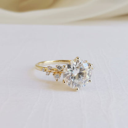 2 CT Round Cluster Lab Grown Diamond Engagement Ring