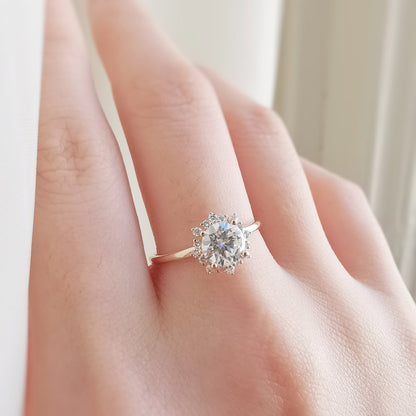 0.8 CT Round Cluster Lab Grown Diamond Engagement Ring