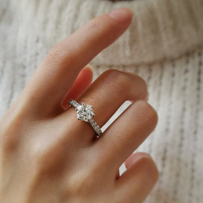 1.2 CT Round Pave Lab Grown Diamond Engagement Ring