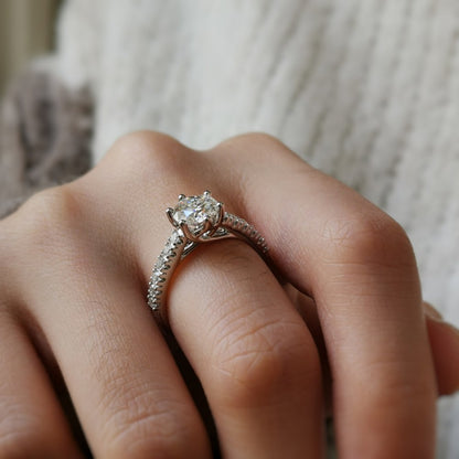 1.2 CT Round Pave Lab Grown Diamond Engagement Ring