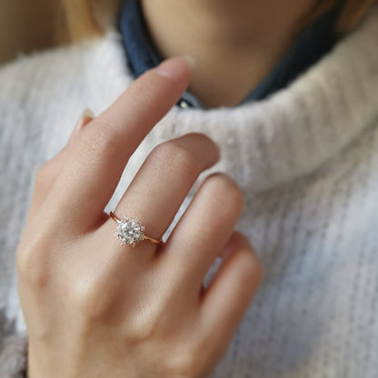 0.8 CT Round Cluster Lab Grown Diamond Engagement Ring