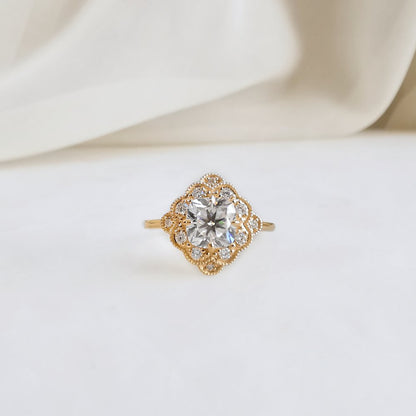 1 CT Cushion Vintage Halo Lab Grown Diamond Engagement Ring