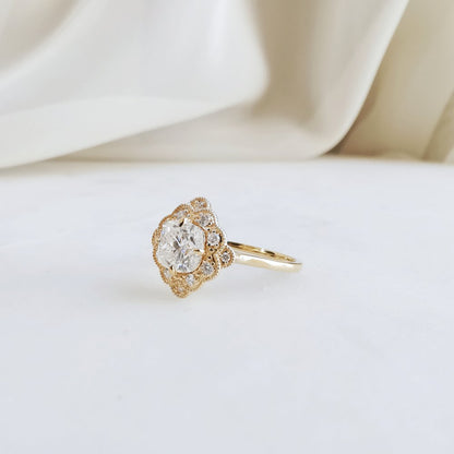 1 CT Cushion Vintage Halo Lab Grown Diamond Engagement Ring