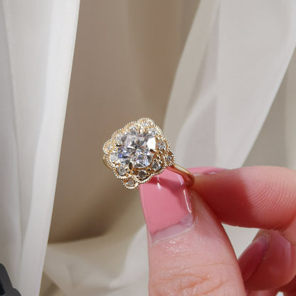1 CT Cushion Vintage Halo Lab Grown Diamond Engagement Ring