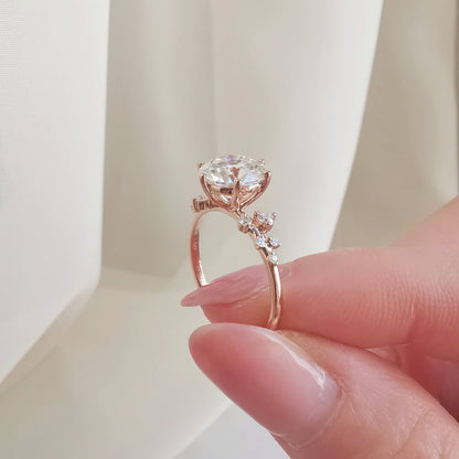 2 CT Round Cluster Lab Grown Diamond Engagement Ring