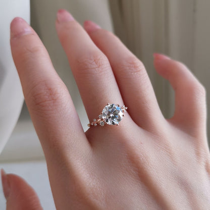 2 CT Round Cluster Lab Grown Diamond Engagement Ring