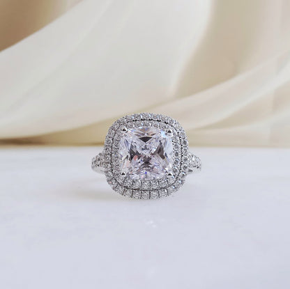 3 CT Cushion Double Halo & Pave Split Shank Lab Grown Diamond Engagement Ring