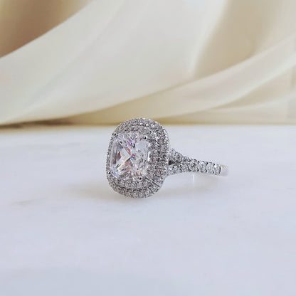 3 CT Cushion Double Halo & Pave Split Shank Lab Grown Diamond Engagement Ring