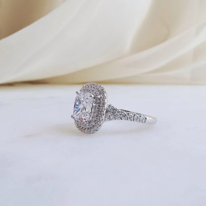 3 CT Cushion Double Halo & Pave Split Shank Lab Grown Diamond Engagement Ring