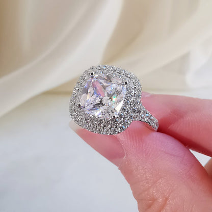 3 CT Cushion Double Halo & Pave Split Shank Lab Grown Diamond Engagement Ring