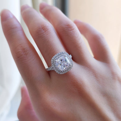 3 CT Cushion Double Halo & Pave Split Shank Lab Grown Diamond Engagement Ring